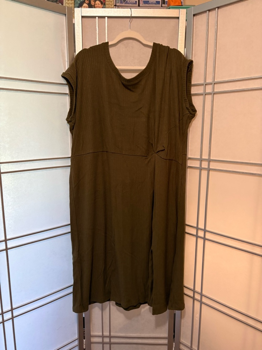 Sleeveless Olive Green Maxi Dress with Subtle Seam Detail